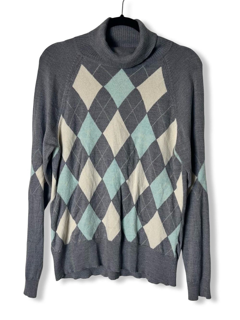 Pendleton Womens Argyle Turtleneck Sweater 100% Merino Wool Gray Teal Sz. L